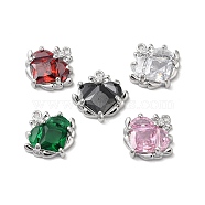 Glass Rhinestone Charms, with Brass Findings, Faceted, Heart Charm, Real Platinum Plated, 14.5x14x4mm, Hole: 1mm(KK-F862-45P)