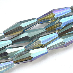 Electroplated Glass Beads Strands, AB Color Plated, Faceted, Oval, Cadet Blue, 12.5x4mm, Hole: 0.8mm, about 60pcs/strand, 28.74 inch(EGLA-S174-06E)