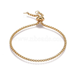 Adjustable 304 Stainless Steel Slider Bracelets, Bolo Bracelets, with Box Chains and Slider Stopper Beads, Golden, 9-1/2 inch(24cm), 2.5mm(BJEW-L653-002B-G)