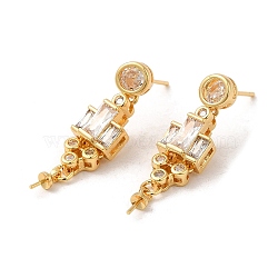 Brass Micro Pave Cubic Zirconia Stud Earring Findings, with 925 Sterling Silver Pins, for Half Drilled Beads, Real 18K Gold Plated, 30mm, Pin: 12x0.8mm and 0.6mm(for Half Drilled Beads)(KK-M270-29G)