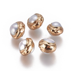 Natural Cultured Freshwater Pearl Beads, Edge Golden Plated, Rondelle, Golden, 9.5~10.5x7.5~8.5mm, Hole: 0.6~0.7mm(PEAR-L028-04G)