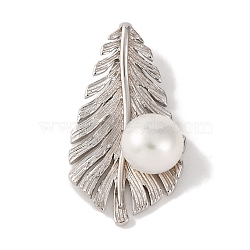 Rhodium Plated 925 Sterling Silver & Natural Shell Pendants, Leaf Charms with 925 Stamp, Real Platinum Plated, 24.5x13.5x6.5mm, Hole: 4.5x2.5mm(STER-C009-12P)