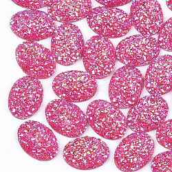 Electroplate Druzy Resin Cabochons, Oval, Deep Pink, 17.5x13x4.5mm(CRES-T012-08F)