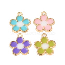 Rack Plating Alloy Pendants, with Enamel, Golden, Flower Charm, Mixed Color, 27.5x24x2mm, Hole: 3mm(FIND-C059-01G)