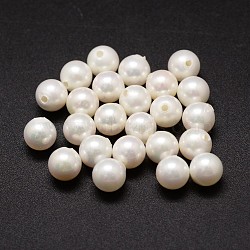 Shell Pearl Beads, Round, Grade A, Half Drilled, White, 10mm, Hole: 1mm(X-BSHE-L031-01-10mm)