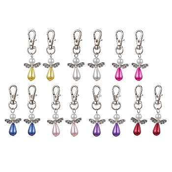Angel ABS Plastic Imitation Pearl Pendant Decooration, with Alloy Swivel Lobster Claw Clasps, Mixed Color, 63mm