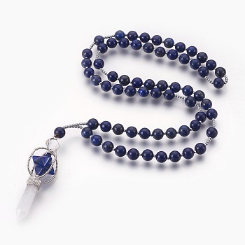 Alloy Pendant Necklace, with Natural Lapis Lazuli Beads, Star with Bullet, Dyed, 29.52 inch(75cm)