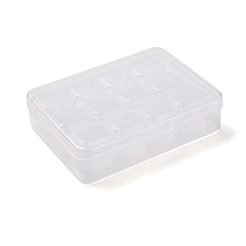 12 Grids Rectangle Plastic Bead Organizer Containers, Removable Dividers Storage Box for Beads, Diamond Rhinestones, Stones, Clear, 11.5x8.4x2.8cm