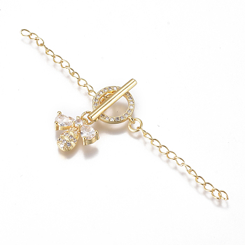 Brass Micro Pave Clear Cubic Zirconia Chain Extender, with Toggle Clasps, Long-Lasting Plated, Bees, Golden, 83mm, Ring: 13.5mm wide, 13.5mm long, 1.5mm thick, Bar: 17.5mm wide, 6.5mm long, 2mm thick