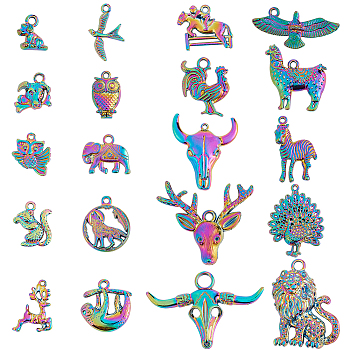 HOBBIESAY Animal Theme Alloy Pendant Sets, Mixed Shapes, Rainbow Color, 10~37x8~45.5x2.5~10mm, 20pcs/box