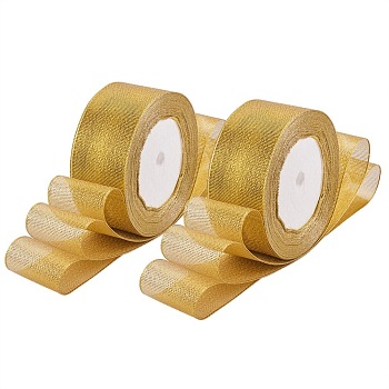 Glitter Metallic Ribbon, Sparkle Ribbon, Gold, 1-1/2 inch(38~40mm), about 25yards/roll, 5rolls/group