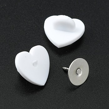 PVC Lapel Pin Backs, with Iron Tie Tack Pin, Brooch Findings, Heart, White, 13.5x14x8mm