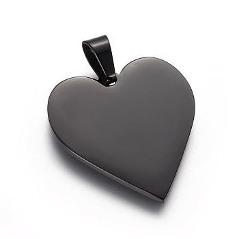 304 Stainless Steel Stamping Blank Tag Pendants, Heart, Electrophoresis Black, 25x23.5x1.4mm, Hole: 4x7mm
