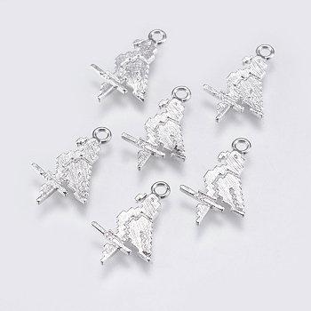Brass Charms, Bird, Real Platinum Plated, 17x11x1mm, Hole: 1.5mm