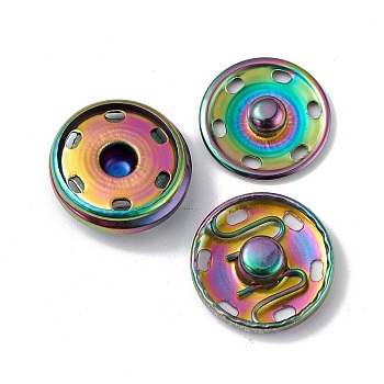 Ion Plating(IP) 202 Stainless Steel Snap Buttons, Garment Buttons, Sewing Accessories, Rainbow Color, 19x6mm