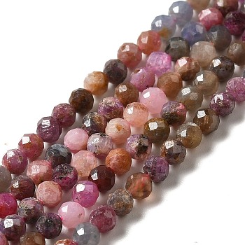 Natural Red Corundum/Ruby and Sapphire Beads Strands, Faceted, Round, 3mm, Hole: 0.5mm, about 118pcs/strand, 15.55''(39.5cm)