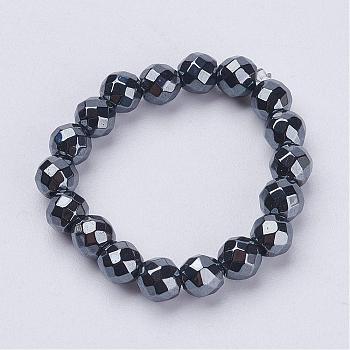 Non-Magnetic Synthetic Hematite Beads Stretch Rings, Faceted, 20mm