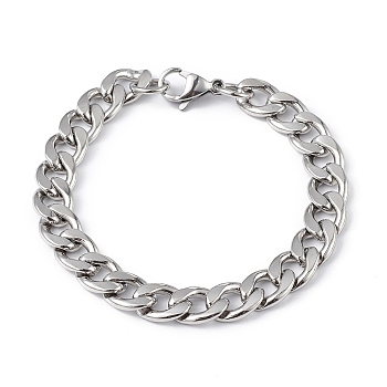 304 Stainless Steel Curb Chain Bracelet for Men Women, Stainless Steel Color, 8-1/8 inch(20.6cm)