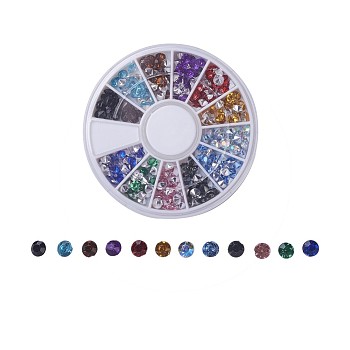 Nail Art Decoration Accessories, Imitation Taiwan Acrylic Rhinestone Pointed Back Cabochons, Faceted, Diamond, Mixed Color, 3.5x3mm, 480pcs/box