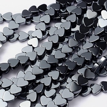 Non-magnetic Synthetic Hematite Beads Strands, Mother's Day Gifts Making, Heart, Black, Size: about 6mm in diameter, 2mm thick, Hole: 0.8mm