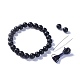Bracelets élastiques de perles rondes en pierre noire naturelle(BJEW-JB04174-05)-1
