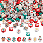 300Pcs Handmade Polymer Clay Beads, Christmas Beads, Mixed Color, Mixed Shapes, 8.5~11x8~9x4.5~5mm, Hole: 1.6mm(FIND-ME0003-48)