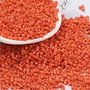Baking Paint Glass Seed Beads, Cylinder, Tomato, 2x1.5mm, Hole: 1mm, about 50398pcs/pound(SEED-S042-05B-84)