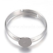 Adjustable Brass Pad Ring Setting Components, Flat Round, Size 7, Platinum, Tray: 6mm, 17mm(KK-P039-04-6mm)