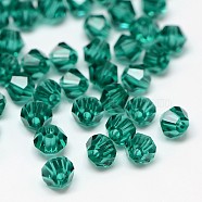Imitation 5301 Bicone Beads, Transparent Glass Faceted Beads, Teal, 4x3mm, Hole: 1mm, about 720pcs/bag(GLAA-F026-A05)