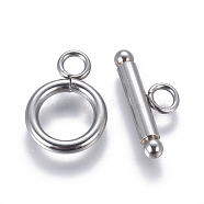 304 Stainless Steel Toggle Clasps, Stainless Steel Color, 16.5x12x2mm, Hole: 3mm, Inner Diameter: 8mm, Bar: 18x7.5x3mm, Hole: 3mm(STAS-F227-12A-P)