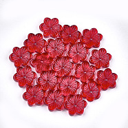 Spray Painted Glass Beads, Flower, Red, 15x13.5x3.5mm, Hole: 1mm(GGLA-S046-01C)
