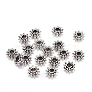 Tibetan Style Spacer Beads, Flower, Antique Silver, Lead Free & Cadmium Free , 9x3mm, Hole: 2.5mm(LFH10384Y)