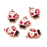 Christmas Theme Opaque Resin Pendants, with Platinum Tone Iron Findings, Santa Claus, Red, 28x20x6mm, Hole: 2mm(X-FIND-E025-03)