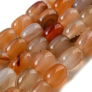Natural Banded Agate/Striped Agate Beads Strands, Dyed, Column, Saddle Brown, 13.5x10~10.5mm, Hole: 1mm, about 28pcs/strand, 15.16''(38.5cm)(G-A223-D12-01D)
