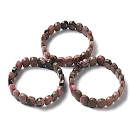 Natural Rhodonite Beaded Stretch Bracelet, Gemstone Jewelry for Women, Oval, Inner Diameter: 2-1/8 inch(5.4~5.5cm)(G-E010-01-08)