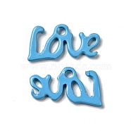 Spray Painted 201 Stainless Steel Charms, Word Love Charm, Deep Sky Blue, 12x6.5x1mm, Hole: 1.4mm(STAS-G304-16B)
