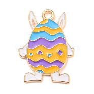 Easter Theme Alloy Enamel Pendants, Light Gold, Egg Charm, Colorful, 26x19x1mm, Hole: 2mm(ENAM-P251-A05-KCG)