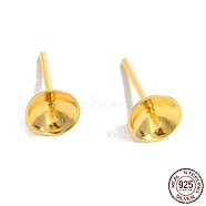 925 Sterling Silver Stud Earring Findings, for Half Drill Beads, with S925 Stamp, Real 18K Gold Plated, 13x6mm, Inner Diameter: 5.6mm, Pin: 11x0.7mm(STER-Z005-05G)
