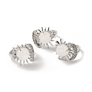 Natural Quartz Crystal Sun & Moon Open Cuff Rings, Platinum Brass Jewelry for Women, Lead Free & Cadmium Free, Inner Diameter: 17~18mm(RJEW-K241-01P-02)