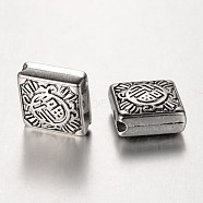 CCB Plastic Beads, Rhombus Carved with Chinese Characters Fu, Antique Silver, 17x16.5x6.5mm, Hole: 1.5mm(CCB-E048-06AS)