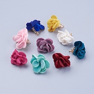 Cloth Flower Pendants, with Iron Findings, Golden, Mixed Color, 22x17mm, Hole: 1mm(X-IFIN-K033-01)