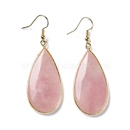 Natural Rose Quartz Dangle Earrings, Drop, with Brass Findings, Golden, 61mm, Pin: 0.8mm(X-EJEW-L179-01F)
