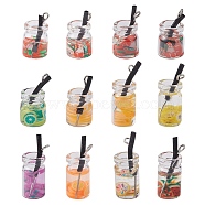 12Pcs 2 Styles Resin Glass Bottle Pendants, Fruit Tea Charms with Polymer Clay Inside and Platinum Plated Iron Loops, Mixed Color, 18~28x10~14mm, Hole: 1.8mm, 6pcs/style(CRES-YW0001-14)