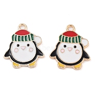 Christmas Theme Barrel Plating Alloy Enamel Pendants, Cadmium Free & Lead Free, Light Gold, Penguin, 21x18x1.5mm, Hole: 1.8mm(PALLOY-S192-01KCG-05)