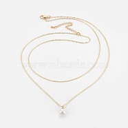 Shell Pearl Tiered Necklaces, Double Layer Necklaces, with Brass Chains and Cardboard Jewelry Boxes, Golden, 16.3 inch(41.5cm)(NJEW-JN02256)