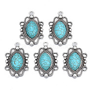 Synthetic Turquoise Pendants Settings for Enamel, with Aolly Findings, Cadmium Free & Nickel Free & Lead Free, Oval, Sky Blue, 39.5x26x7mm, Hole: 3mm(PALLOY-N157-031)