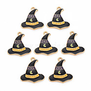 Light Gold Alloy Enamel Pendants, Cadmium Free & Nickel Free & Lead Free, Witch Hat with Moon & Word BAD WITCH, Black, 23x21x2.5mm, Hole: 1.8mm(ENAM-S126-126)