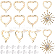 6 Pairs Brass Stud Earring Findings, with Vertical Loops, Heart, with 30Pcs Plastic Ear Nuts, Real 14K Gold Plated, 13x11.5mm, Hole: 1.4mm, Pin: 0.8mm(KK-BC0008-61)