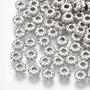CCB Plastic Spacer Beads, Flower, Platinum, 4x1.5mm, Hole: 1.5mm(CCB-T006-080P)