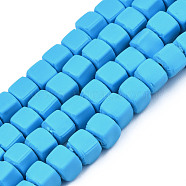 Handmade Polymer Clay Beads Strands, Cube, Deep Sky Blue, 5x5x5mm, Hole: 1.8mm, about 86~88pcs/strand, 15.35 inch~16.34 inch(39~41.5cm)(CLAY-S092-78D)